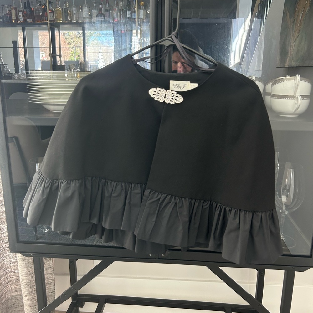 Black Ruffled Cape with Brooch